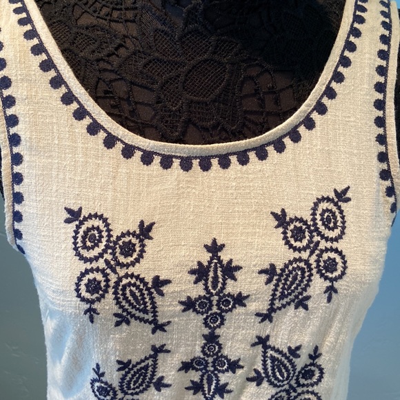 Anthropologie cream with blue embroidery mini dress - size medium - Picture 4 of 5